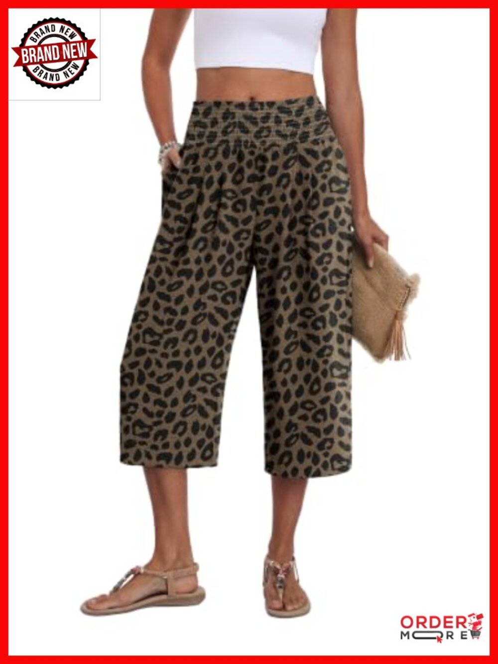 Wide Leg Capri Pants High Waisted Tummy Control Palazzo Trousers with Pockets